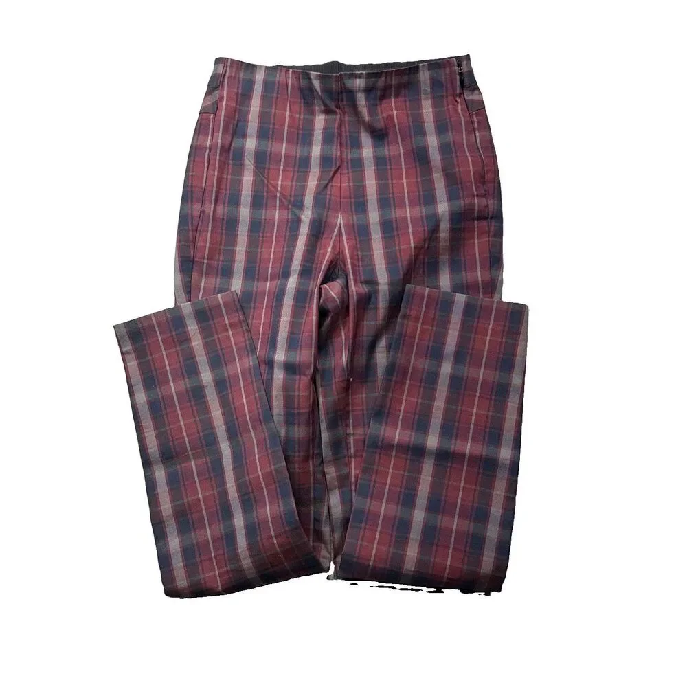 Rag & Bone Simone Pants Womens Size 0 Red Blue Plaid High Rise Dark Academia